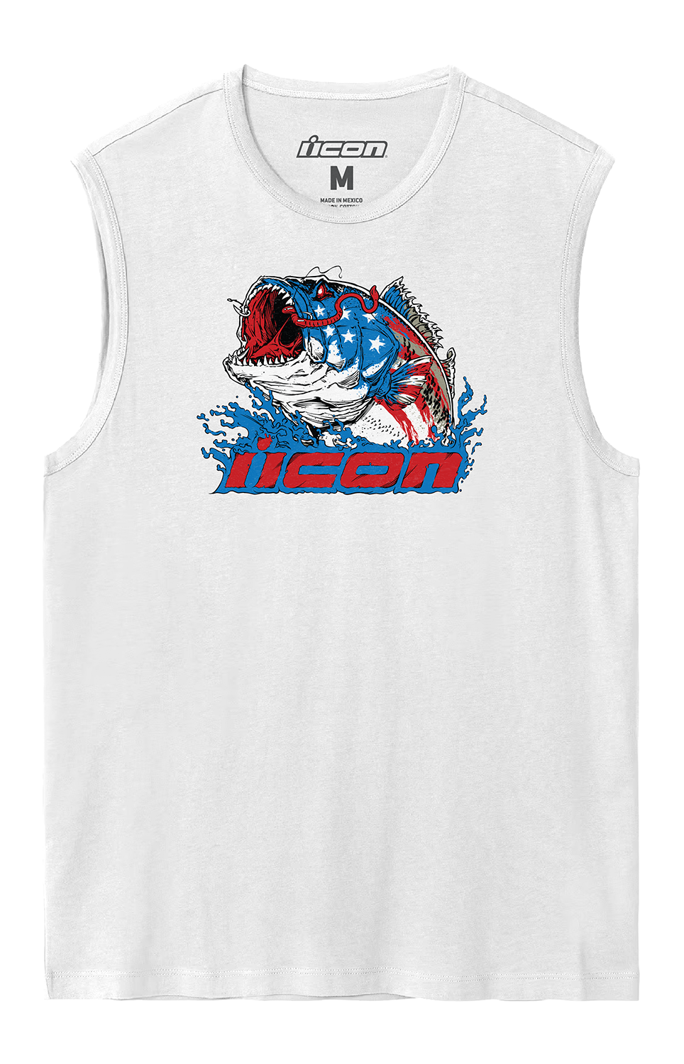 White ICON American Basstard™ Tank Top by Bill's Exhausts, XL size, displayed flat with front view showing the design.