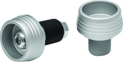 Silver Kuryakyn Lodestar front axle slider for BMW R1200R, R1200RS, and F800R motorcycle, showcasing durable protective design.