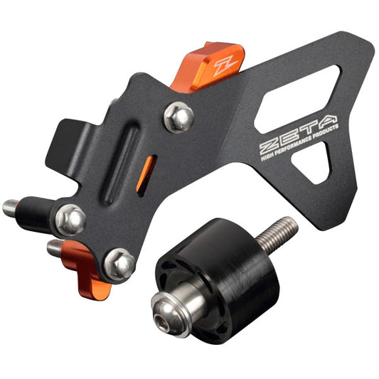 ZETA Case Saver Kit for KTM 125/150 motorcycle showing durable black plastic protection parts and mounting hardware.