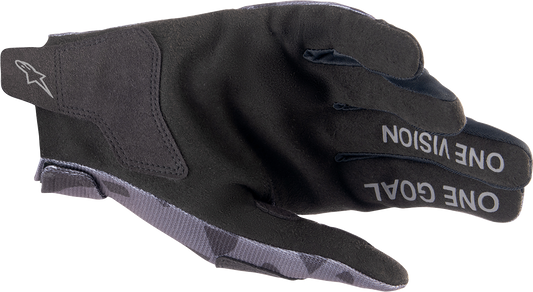 Alpinestars Youth Radar Silver Motorcycle Gloves in Magnet Silver, 2XS, showing the protective design and brand logo.