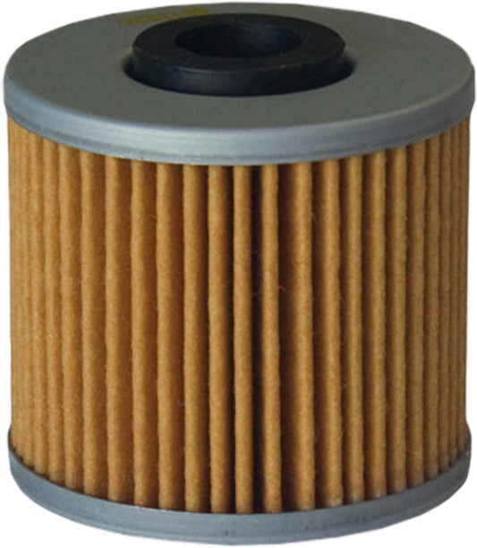 HIFLOFILTRO HF566 motorcycle oil filter showing the black cylindrical filter element with metal end caps.