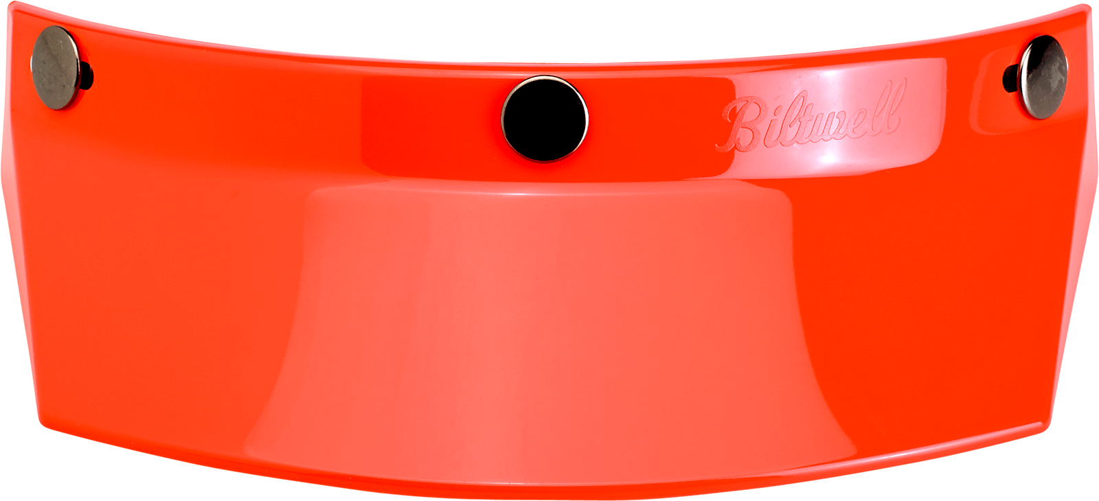 Orange BILTWELL Moto 3-Snap Visor for helmets, compatible with 2002-565 models, designed for secure fit and clear visibility.