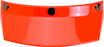 Orange BILTWELL Moto 3-Snap Visor for helmets, compatible with 2002-565 models, designed for secure fit and clear visibility.
