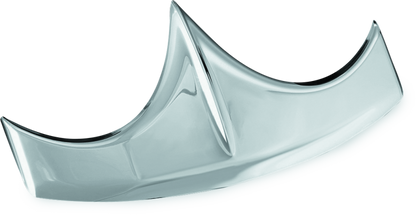 Kuryakyn chrome front fender tip for Indian motorcycles, part #7344, shown mounted on motorcycle front wheel area.