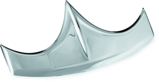 Kuryakyn chrome front fender tip for Indian motorcycles, part #7344, shown mounted on motorcycle front wheel area.