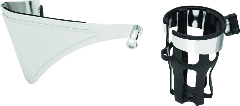 Kuryakyn Reflex drink holder mounted on the right side of a Harley-Davidson touring motorcycle passenger area.