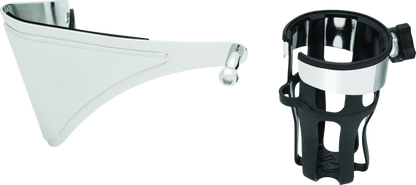 Kuryakyn Reflex drink holder mounted on the right side of a Harley-Davidson touring motorcycle passenger area.