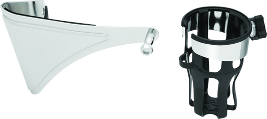 Kuryakyn Reflex drink holder mounted on the right side of a Harley-Davidson touring motorcycle passenger area.