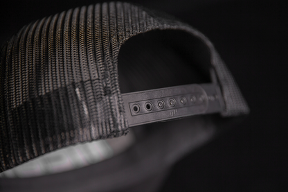 Bill's Exhausts ICON MC Punch™ Black Camo hat with embroidered logo, adjustable strap, and curved brim, casual headwear for motorcycle style.
