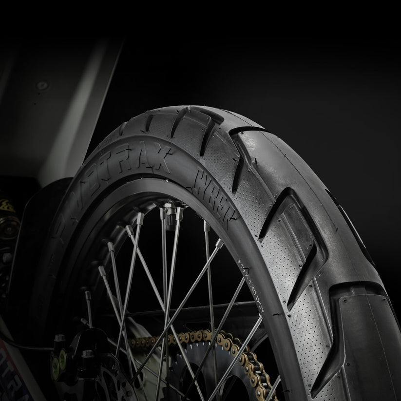 PIVOTRAX Cyber Street tire for E-Moto and Supermoto, black treaded motorcycle tire