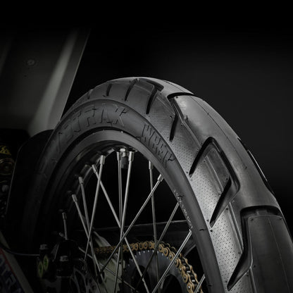 PIVOTRAX Cyber Street tire for E-Moto and Supermoto, black treaded motorcycle tire