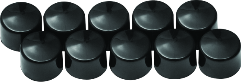 Gloss black Kuryakyn Kool Kaps 1/4 inch Allen head bolt covers, part #2457, shown on motorcycle hardware.