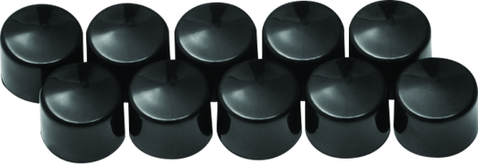 Gloss black Kuryakyn Kool Kaps 1/4 inch Allen head bolt covers, part #2457, shown on motorcycle hardware.
