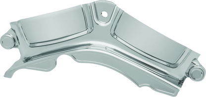 Chrome Kuryakyn Cylinder Base Cover for Harley Davidson Touring Models, part 6411, showcasing sleek, polished motorcycle engine protection.