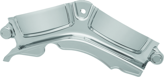 Chrome Kuryakyn Cylinder Base Cover for Harley Davidson Touring Models, part 6411, showcasing sleek, polished motorcycle engine protection.