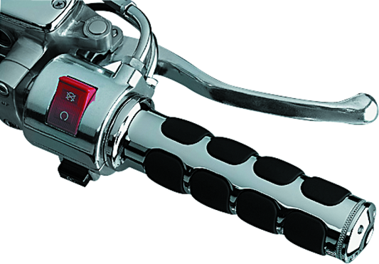 Chrome Kuryakyn ISO grips for metric powersports vehicles, featuring ergonomic design and textured surface for enhanced grip.