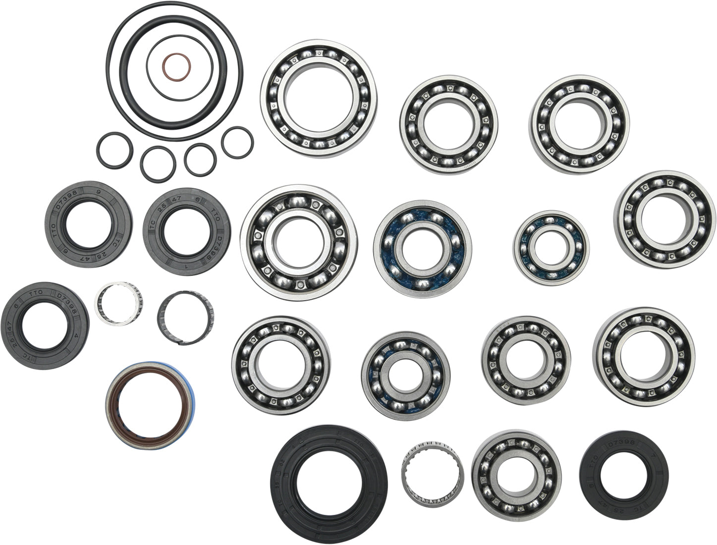 All Balls transmission bearing and seal kit, part #25-7010, showing bearings and seals for gearbox performance.