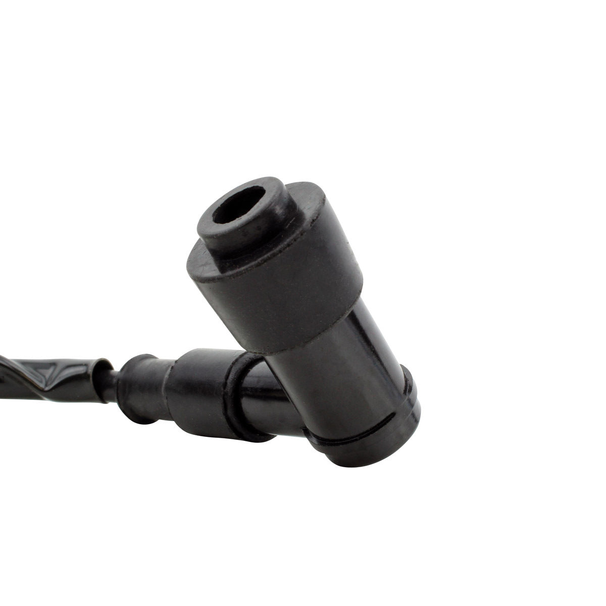 RM STATOR external ignition coil with spark plug cap, part RM06001, showing the coil and attached spark plug cap.