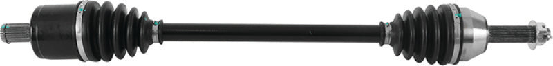 QuadBoss front left rugged axle for Polaris Ranger 570 Full-Size, durable metal construction, mounted on vehicle wheel assembly.