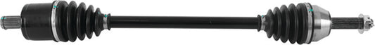 QuadBoss front left rugged axle for Polaris Ranger 570 Full-Size, durable metal construction, mounted on vehicle wheel assembly.
