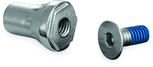 Chrome Kuryakyn replacement tapered peg mount with screw for motorcycle footpegs, designed for easy installation and secure fit.
