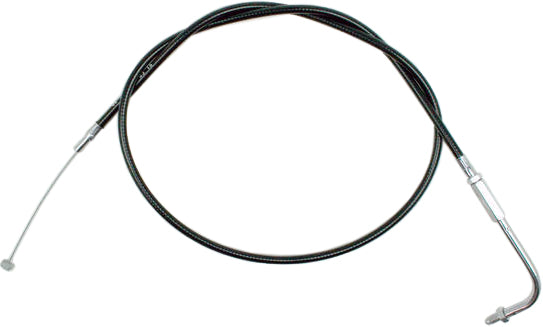 Motion Pro black vinyl throttle cable, OEM replacement part, showing close-up of the durable cable and end fittings.