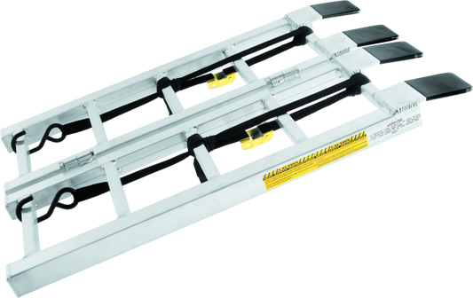QuadBoss bifold ramp display showing half-scale loading ramp for powersports vehicles with sturdy construction and foldable design