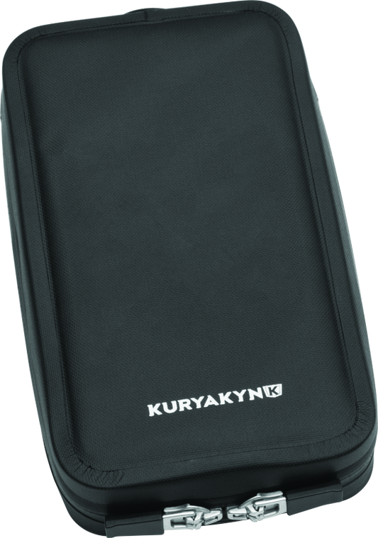 Kuryakyn black magnetic device tank pouch for powersports, holding cell phone or GPS on motorcycle or ATV.
