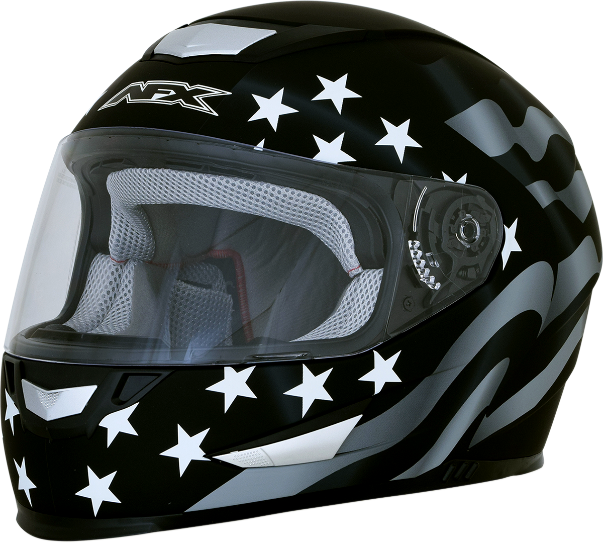 Bill's Exhausts AFX FX-99 helmet with flag and stealth design, medium size, showing a sleek, full-face motorcycle helmet.
