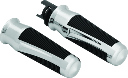 Chrome Kuryakyn Phantom grips for Indian motorcycles, featuring a sleek design and ergonomic shape for comfortable riding.