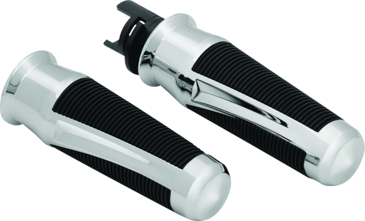 Chrome Kuryakyn Phantom grips for Indian motorcycles, featuring a sleek design and ergonomic shape for comfortable riding.