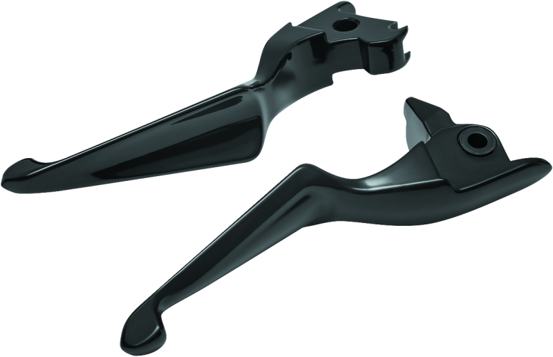 Kuryakyn Boss Blades lever set in gloss black for 2014-2016 Harley-Davidson Touring models, displayed on motorcycle handlebars