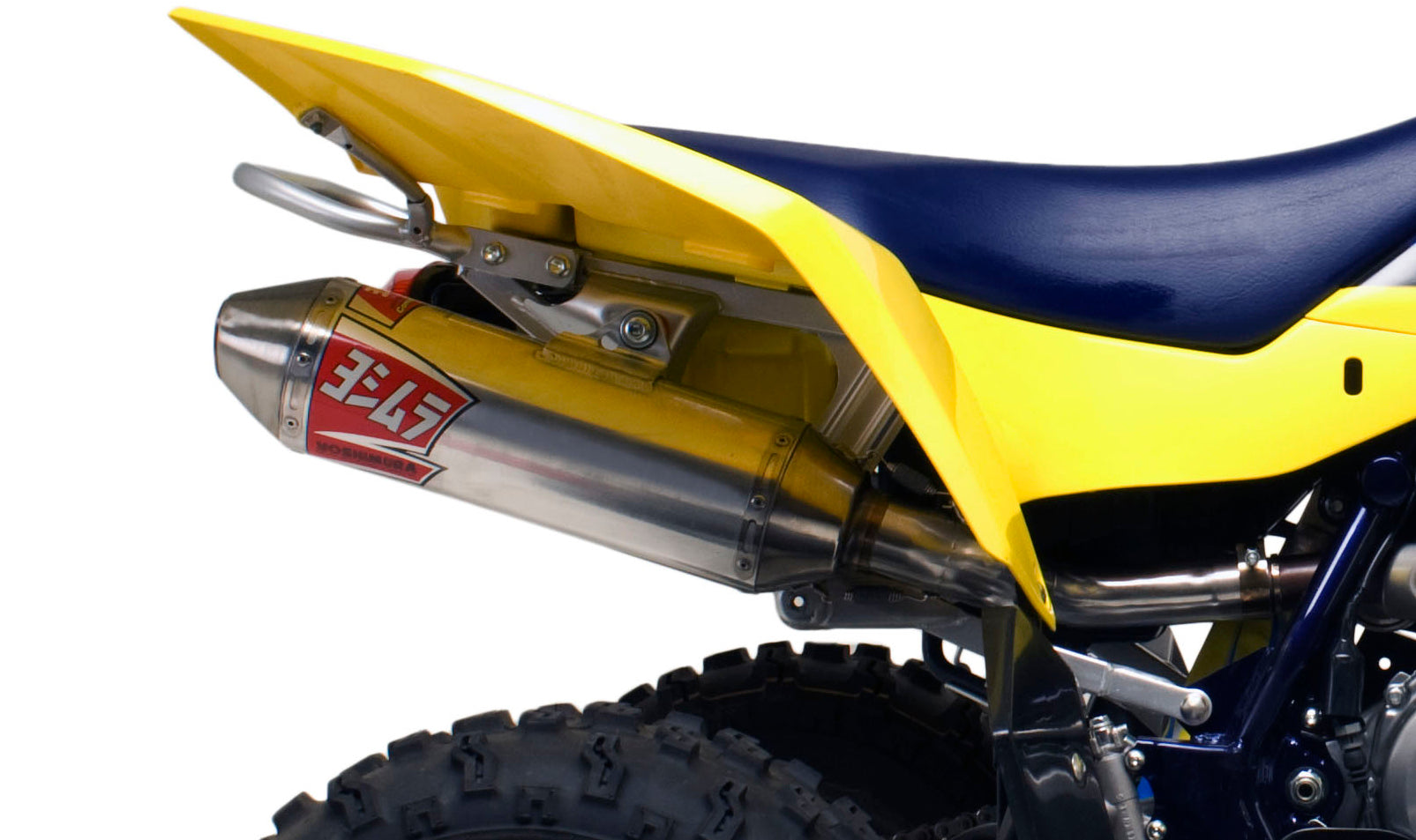 YOSHIMURA Signature RS 2 slip-on UTV exhaust in stainless steel with polished finish, showcasing the sleek muffler design.