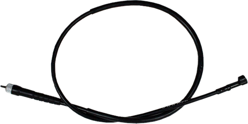 Motion Pro black vinyl speedo cable for motorcycle dash and speedometers, durable and flexible for accurate speed reading.