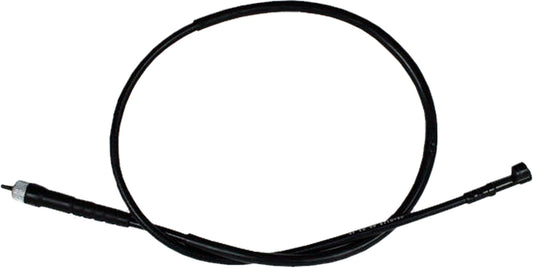Motion Pro black vinyl speedo cable for motorcycle dash and speedometers, durable and flexible for accurate speed reading.