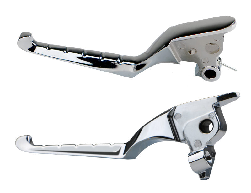 Kuryakyn Enygma chrome brake and clutch levers for Harley Touring models 2021-2025, with part #10182-1.
