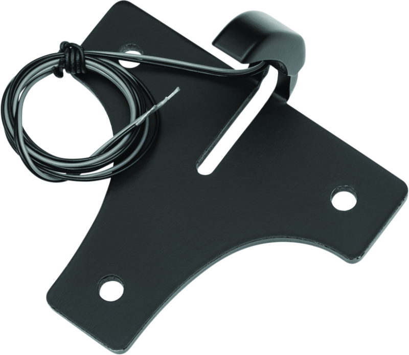 Kuryakyn LED license plate light in black for powersports vehicles, mounted on a motorcycle or ATV.