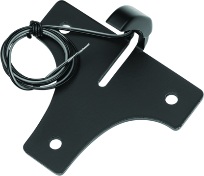 Kuryakyn LED license plate light in black for powersports vehicles, mounted on a motorcycle or ATV.
