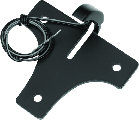 Kuryakyn LED license plate light in black for powersports vehicles, mounted on a motorcycle or ATV.