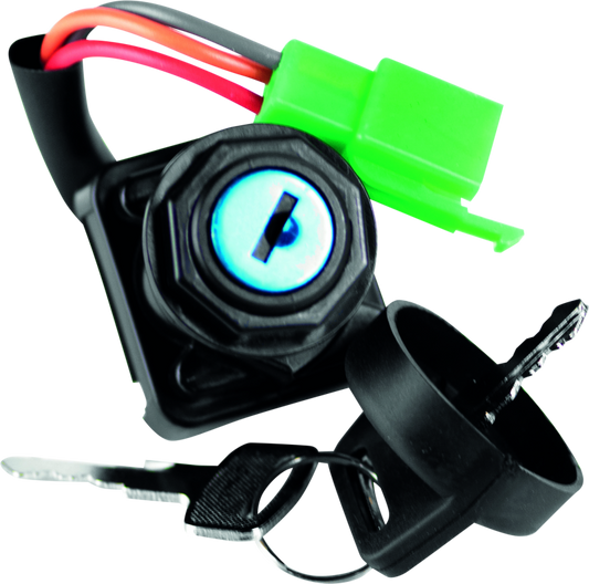 QuadBoss 403260 ignition switch for Arctic Cat ATV 98-00 with factory harness and two keys, showing the switch and wiring.