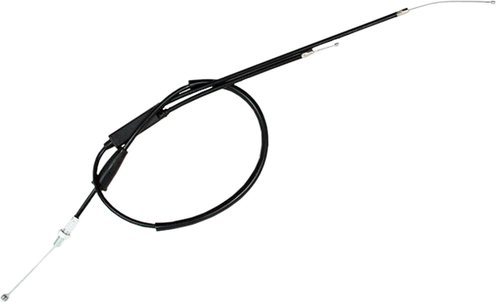 Black vinyl throttle cable by MOTION PRO for motorcycles and ATVs, showing the cable and fittings in close-up.
