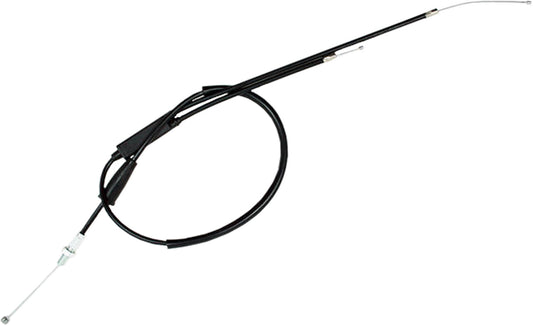 Black vinyl throttle cable by MOTION PRO for motorcycles and ATVs, showing the cable and fittings in close-up.