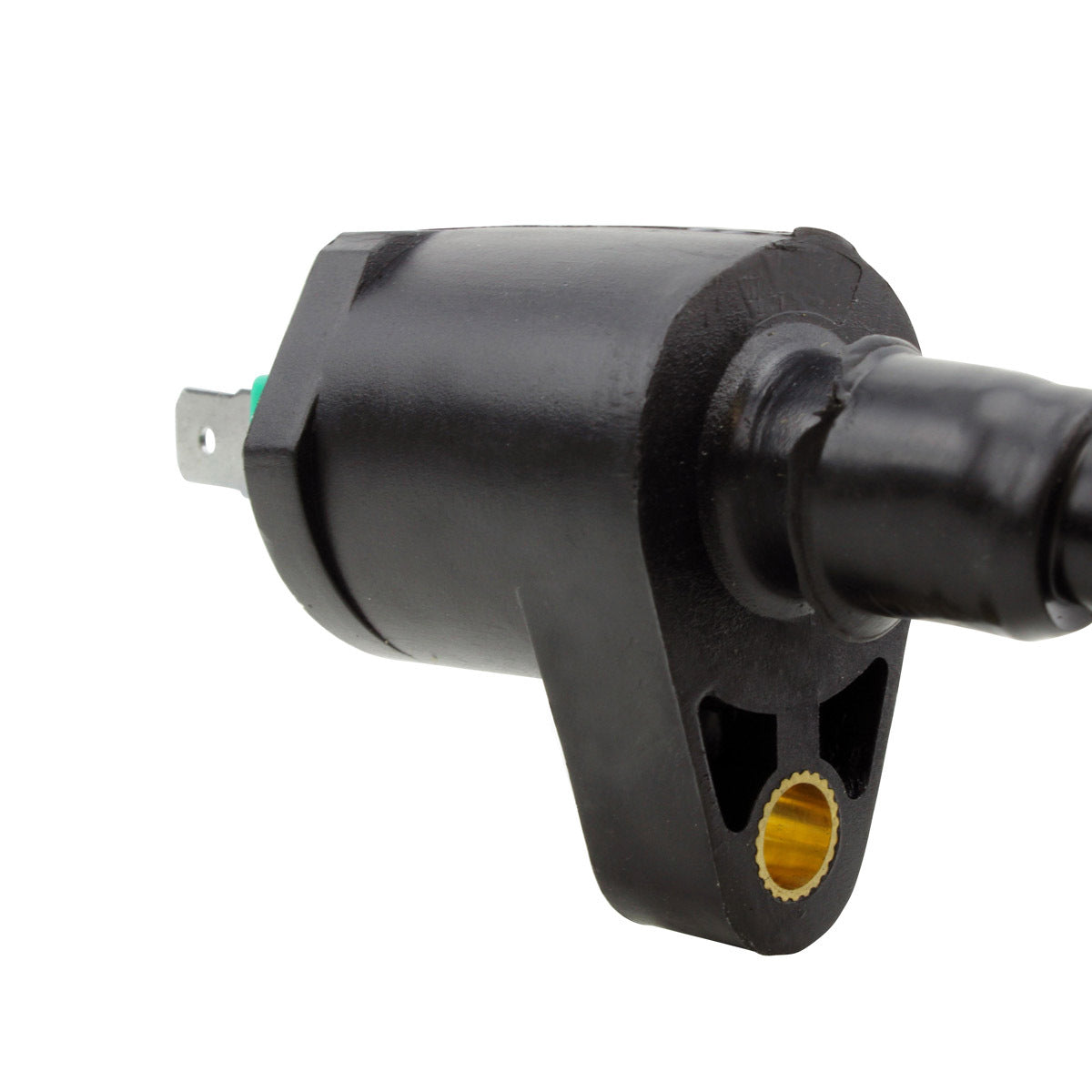 RM STATOR external ignition coil, model RM06025, showing the compact coil with wiring and connectors on a clean background.
