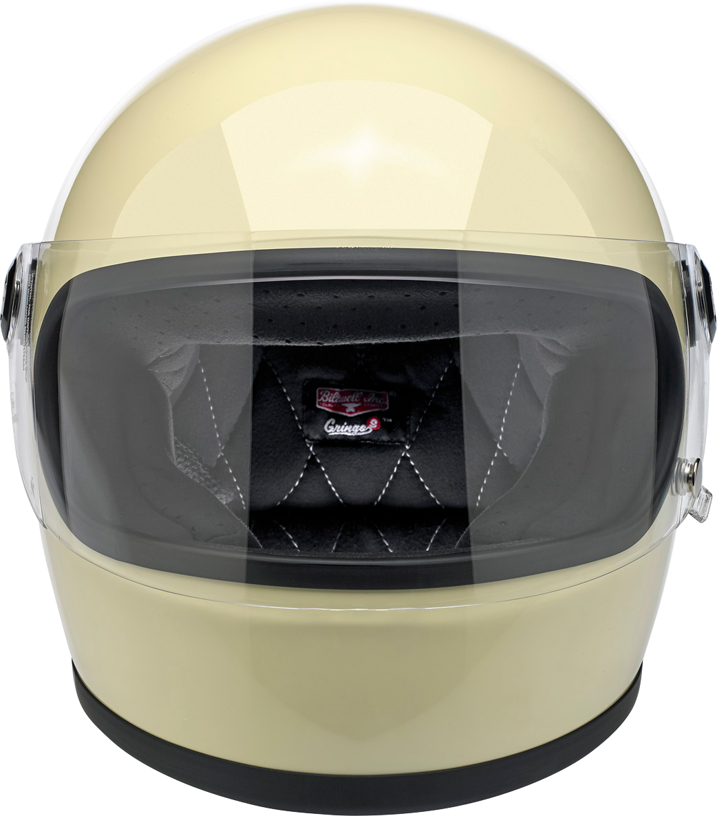 BILTWELL Gringo S helmet in glossy vintage white, XS size, motorcycle helmet with classic design and secure fit.