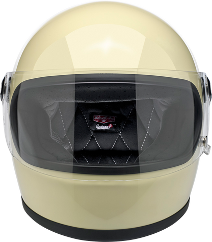 BILTWELL Gringo S helmet in glossy vintage white, XS size, motorcycle helmet with classic design and secure fit.