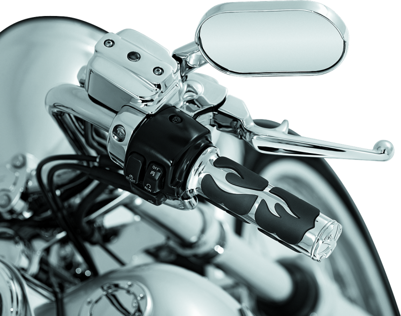 Kuryakyn ISO Flame grips with dual cables in chrome finish for powersports motorcycles or ATV handlebars