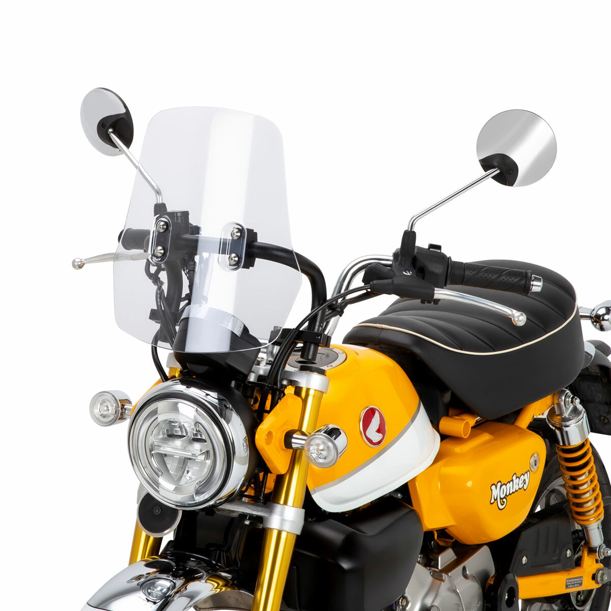 ZETA Windscreen Adventure for Honda ZE70-1021 mounted on motorcycle, clear windshield with black mounting brackets.