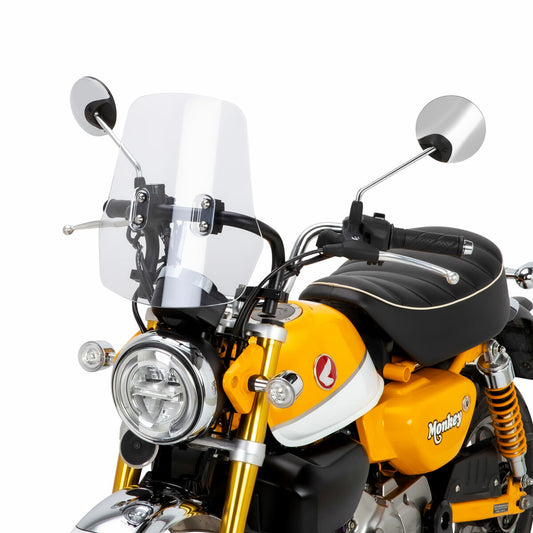 ZETA Windscreen Adventure for Honda ZE70-1021 mounted on motorcycle, clear windshield with black mounting brackets.