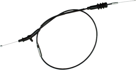 Black vinyl motorcycle throttle cable by Motion Pro with control mechanism, designed for smooth throttle operation.