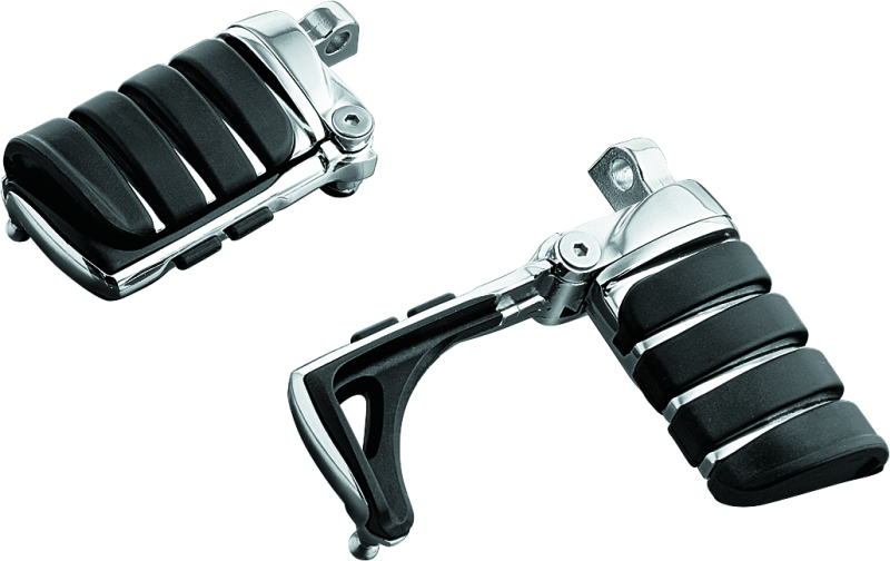 Chrome Kuryakyn Switchblade Pegs with Male Mount Adapter for Harley and Metric motorcycles on a sleek motorcycle frame